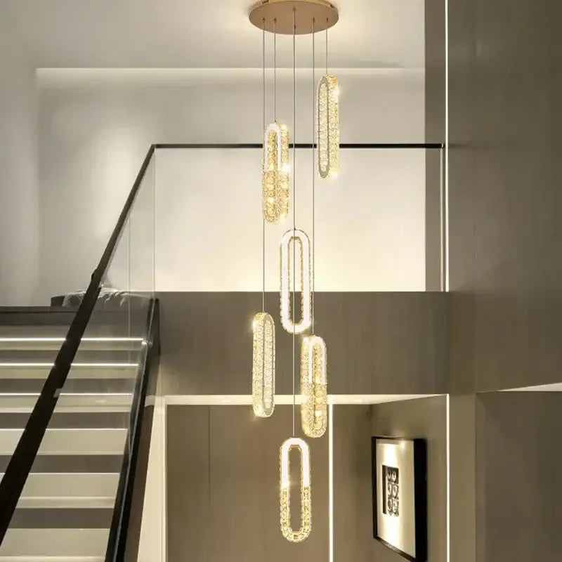 Modern gold crystal led chandelier for living room staircase