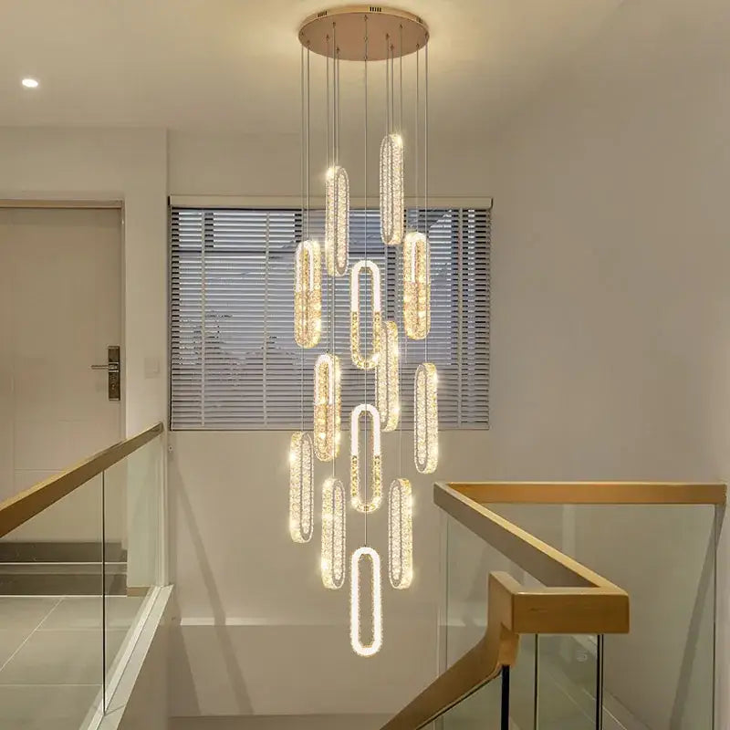 Modern gold crystal led chandelier for living room staircase