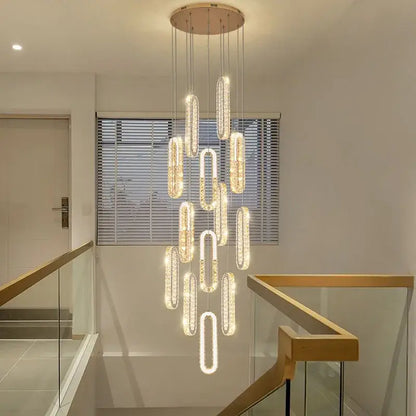 Modern gold crystal led chandelier for living room staircase