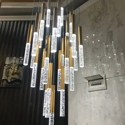 Modern gold crystal led chandelier staircase living room