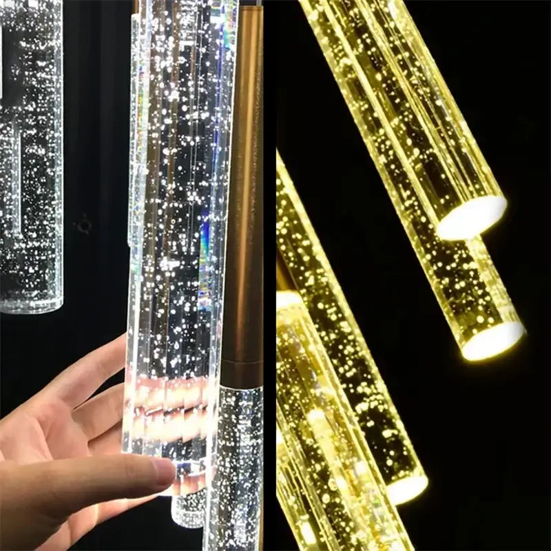 Modern gold crystal led chandelier staircase living room