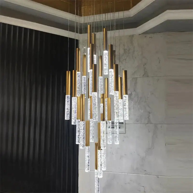 Modern gold crystal led chandelier staircase living room