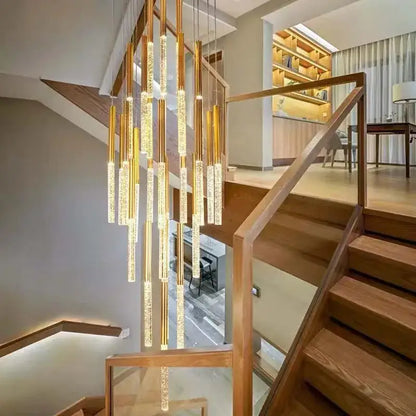 Modern gold crystal led chandelier staircase living room