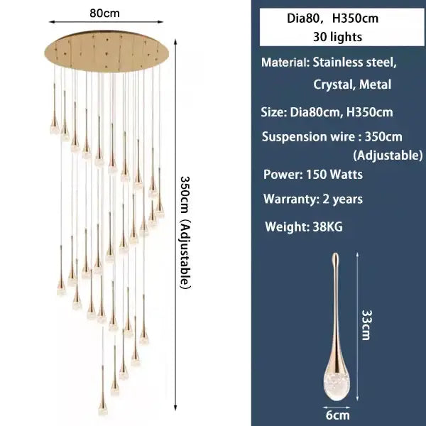 Modern gold crystal led chandeliers staircase light