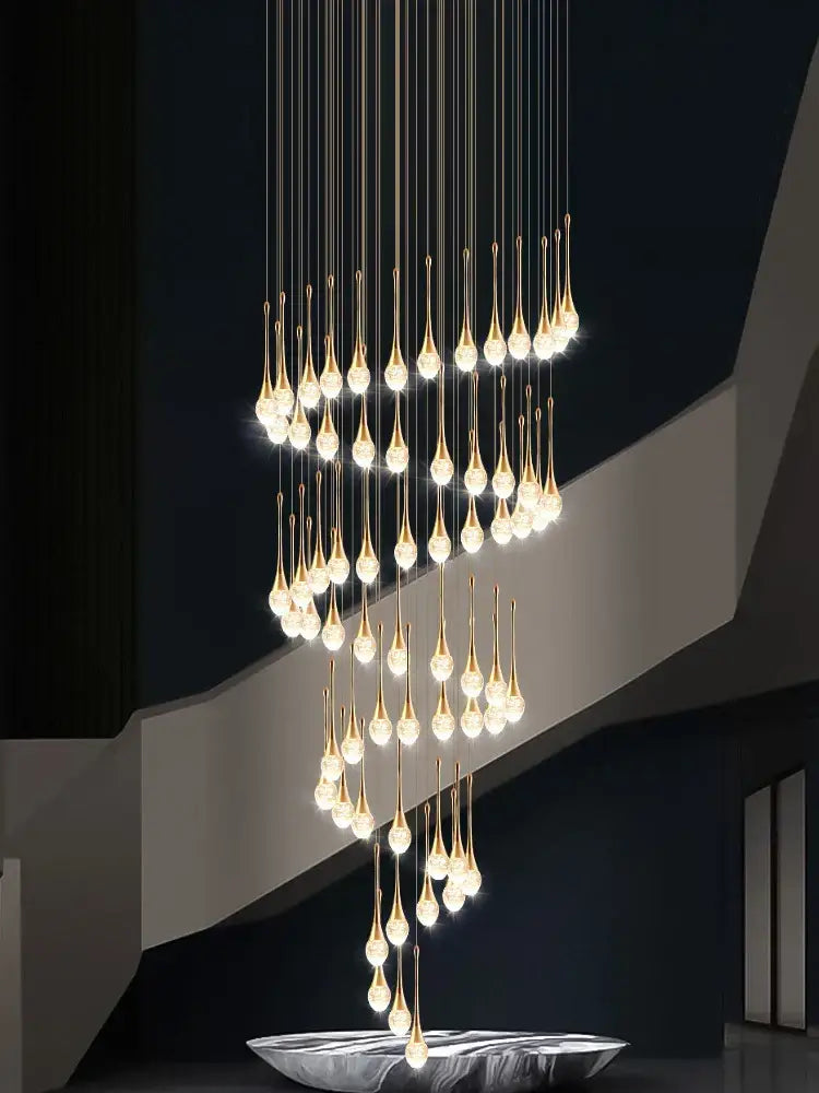Modern gold crystal led chandeliers staircase light