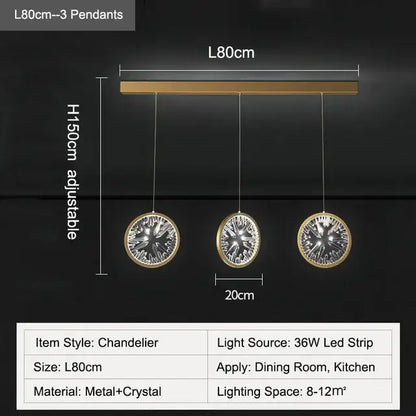 Modern gold crystal pendant chandelier dining room lighting