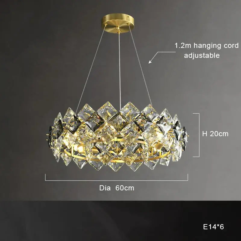 Modern gold crystal round chandelier dining room light
