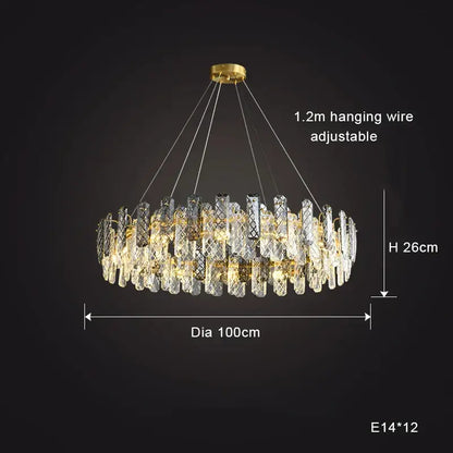 Modern gold crystal round chandelier dining room light
