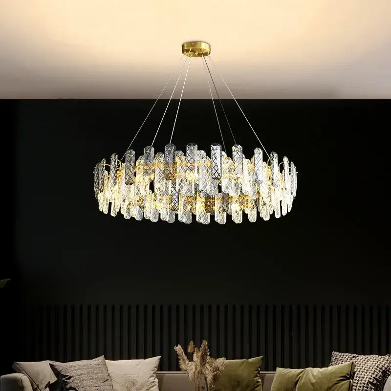 Modern gold crystal round chandelier dining room light