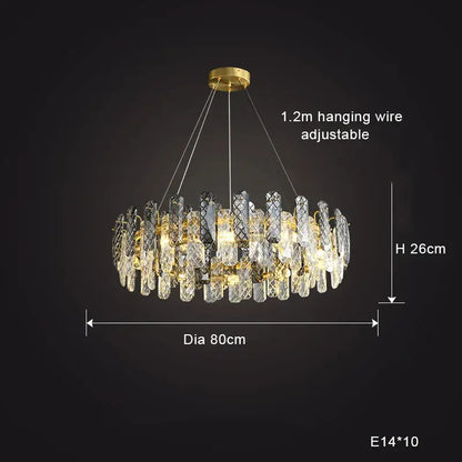 Modern gold crystal round chandelier dining room light
