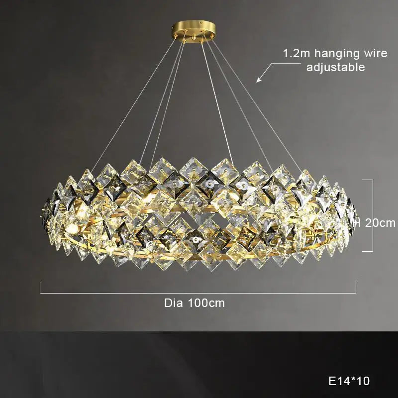 Modern gold crystal round chandelier dining room light