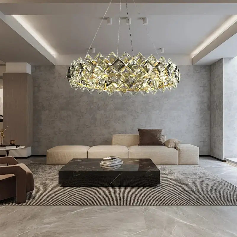 Modern gold crystal round chandelier dining room light