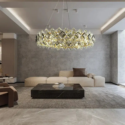 Modern gold crystal round chandelier dining room light