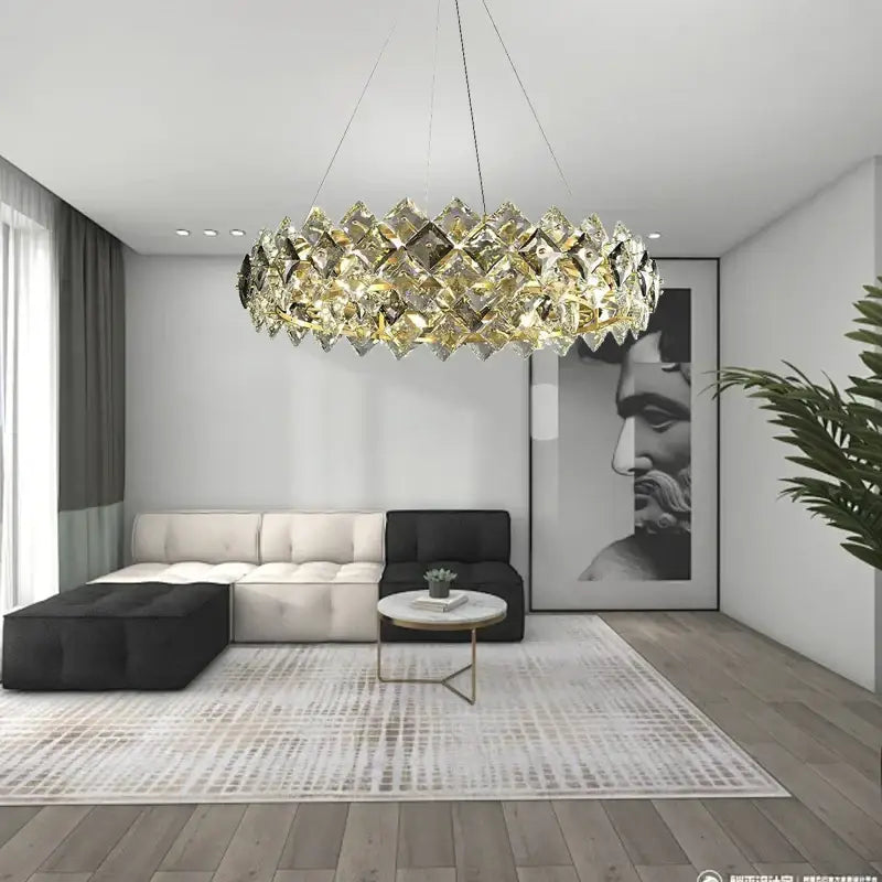 Modern gold crystal round chandelier dining room light