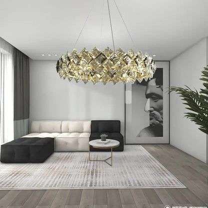 Modern gold crystal round chandelier dining room light