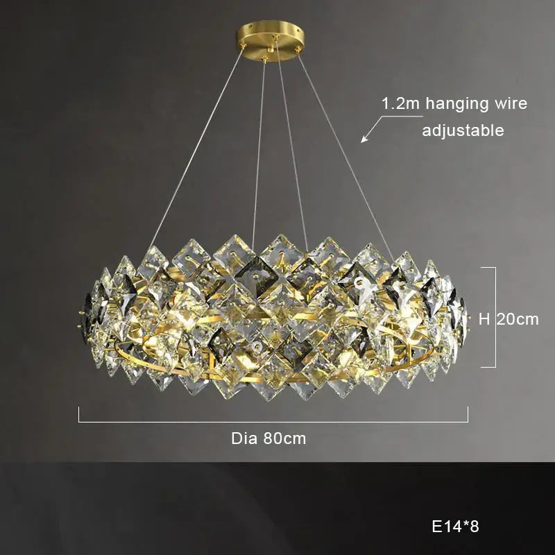 Modern gold crystal round chandelier dining room light