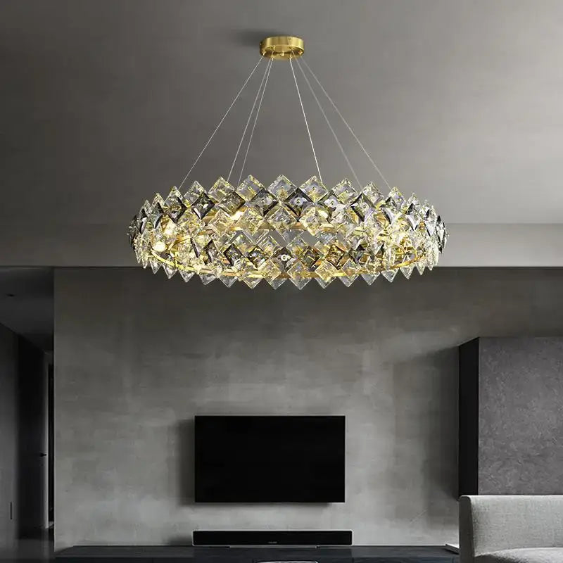 Modern gold crystal round chandelier dining room light