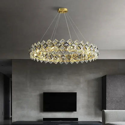 Modern gold crystal round chandelier dining room light