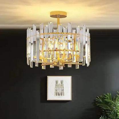 Modern gold crystal round chandelier living room light