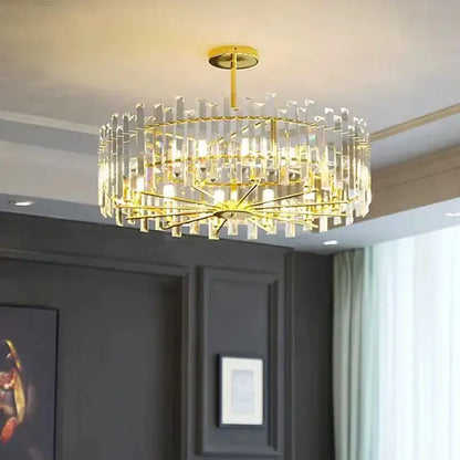 Modern gold crystal round chandelier living room light
