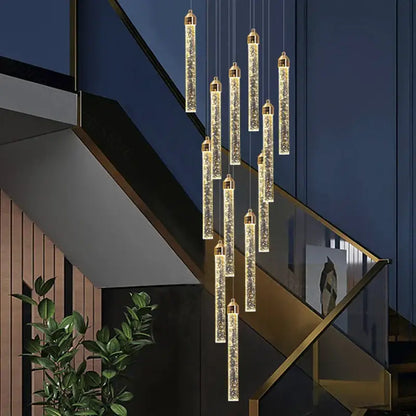 Modern gold crystal staircase chandelier living room light