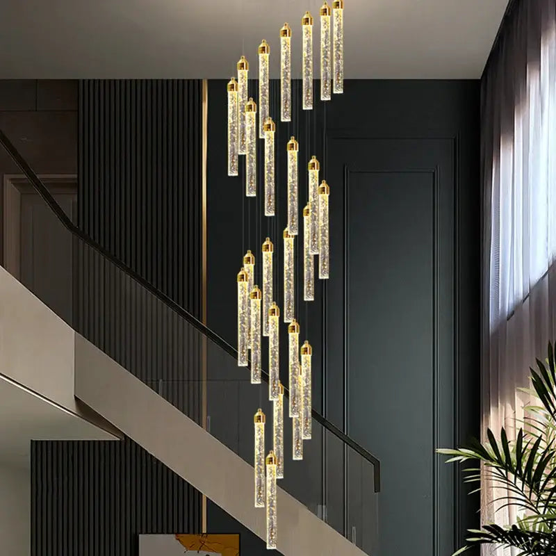 Modern gold crystal staircase chandelier living room light