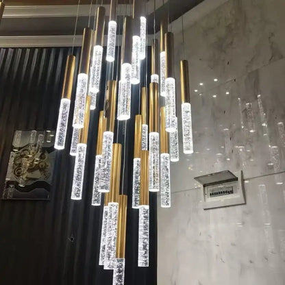 Modern gold crystal staircase chandelier living room light