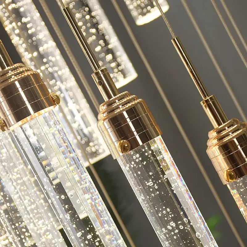 Modern gold crystal staircase chandelier living room light