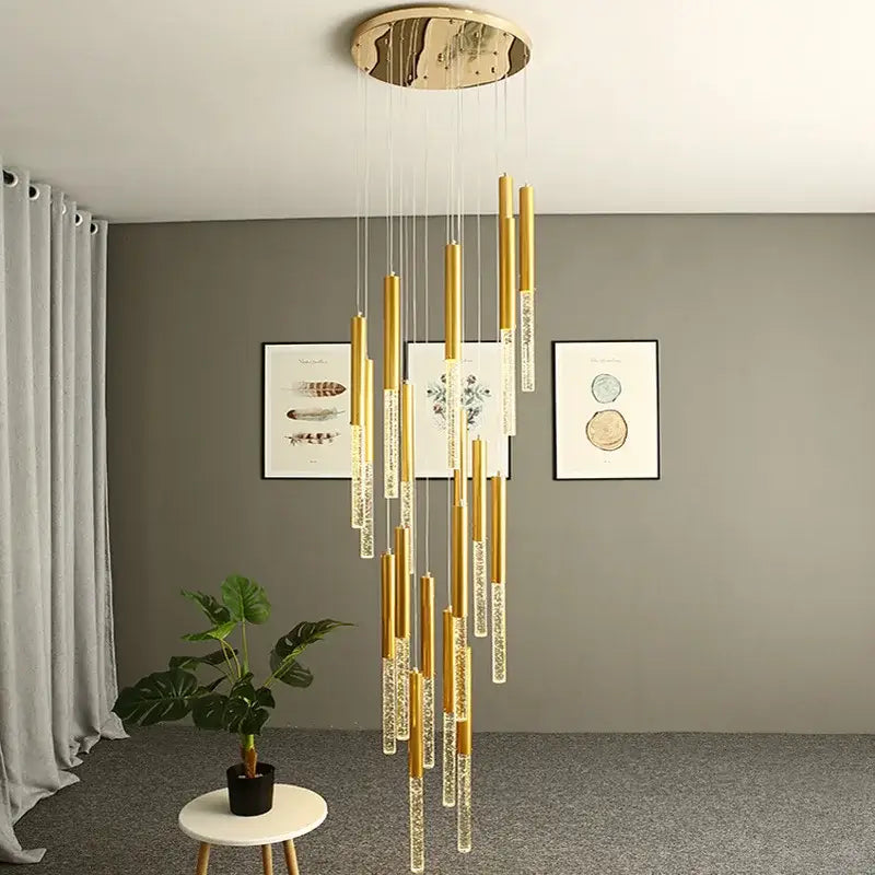 Modern gold crystal staircase chandelier living room light