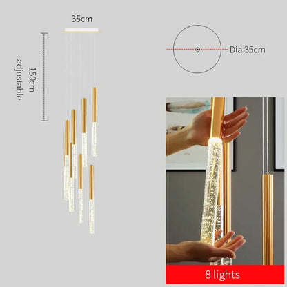 Modern gold crystal staircase chandelier living room light