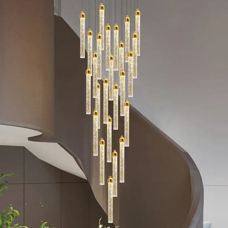 Modern gold crystal staircase chandelier living room light