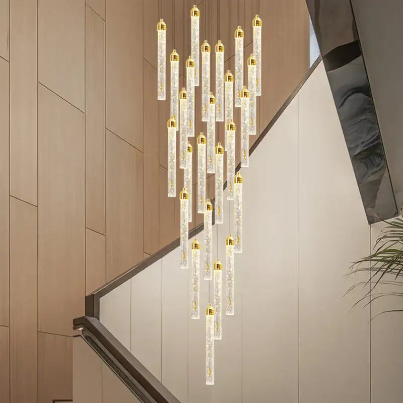 Modern gold crystal staircase chandelier living room light