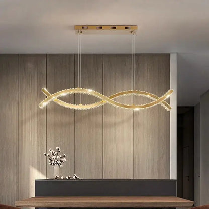 Modern gold crystal strip chandelier dining room light
