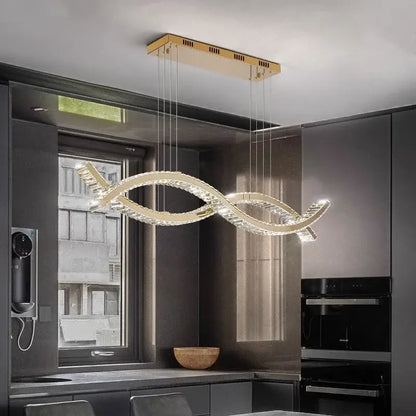 Modern gold crystal strip chandelier dining room light