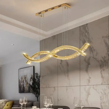 Modern gold crystal strip chandelier dining room light
