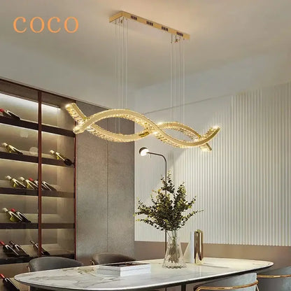 Modern gold crystal strip chandelier dining room light