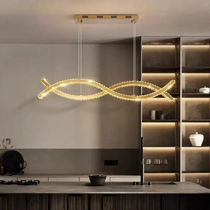 Modern gold crystal strip chandelier dining room light