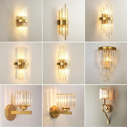 Modern gold crystal wall lamp bedroom luxury sconce