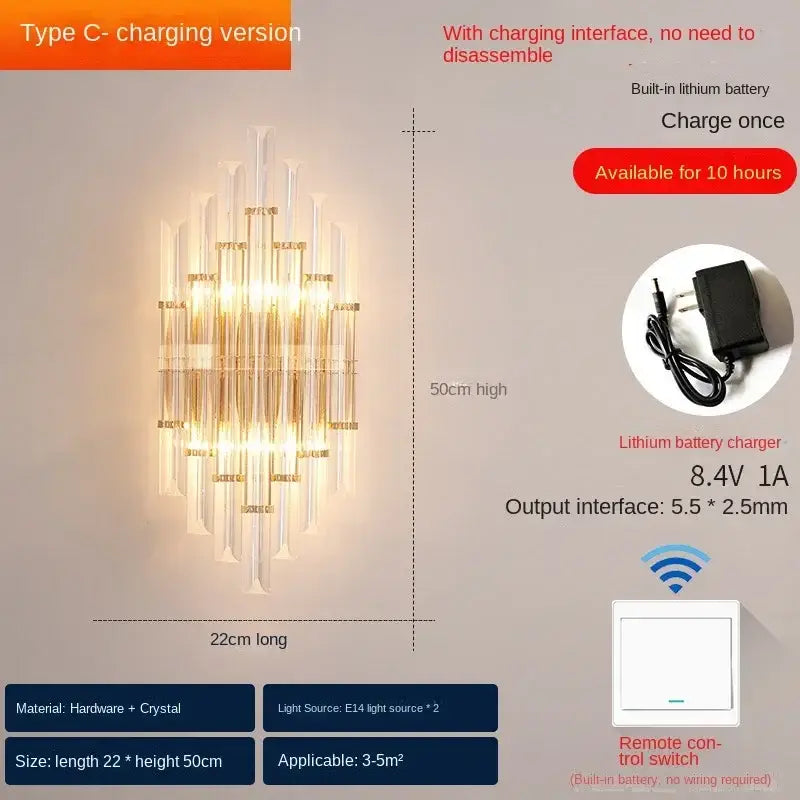 Modern gold crystal wall lamp bedroom luxury sconce
