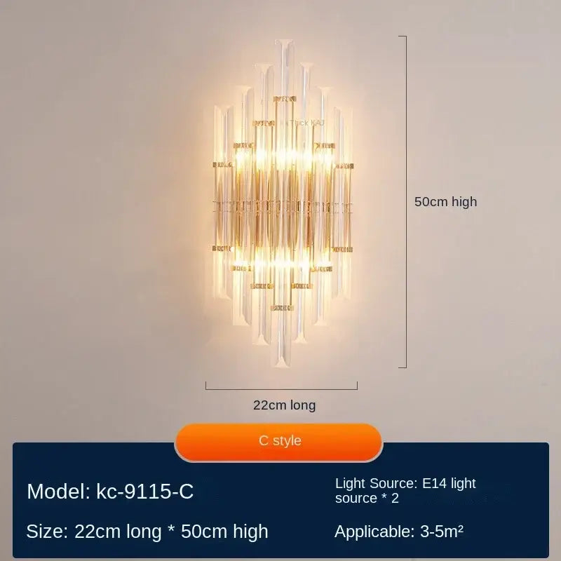 Modern gold crystal wall lamp bedroom luxury sconce