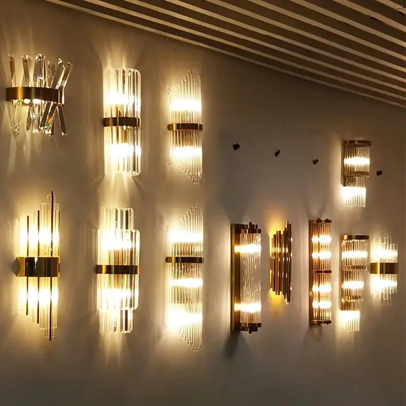 Modern gold crystal wall lamp bedroom luxury sconce