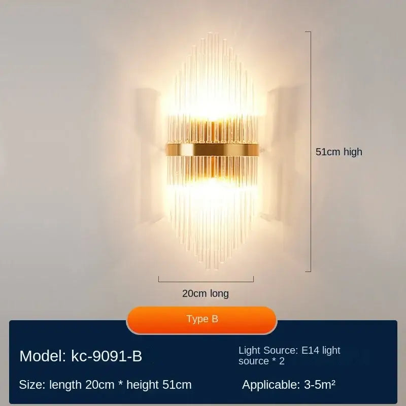 Modern gold crystal wall lamp bedroom luxury sconce