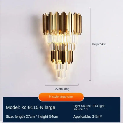Modern gold crystal wall lamp bedroom luxury sconce