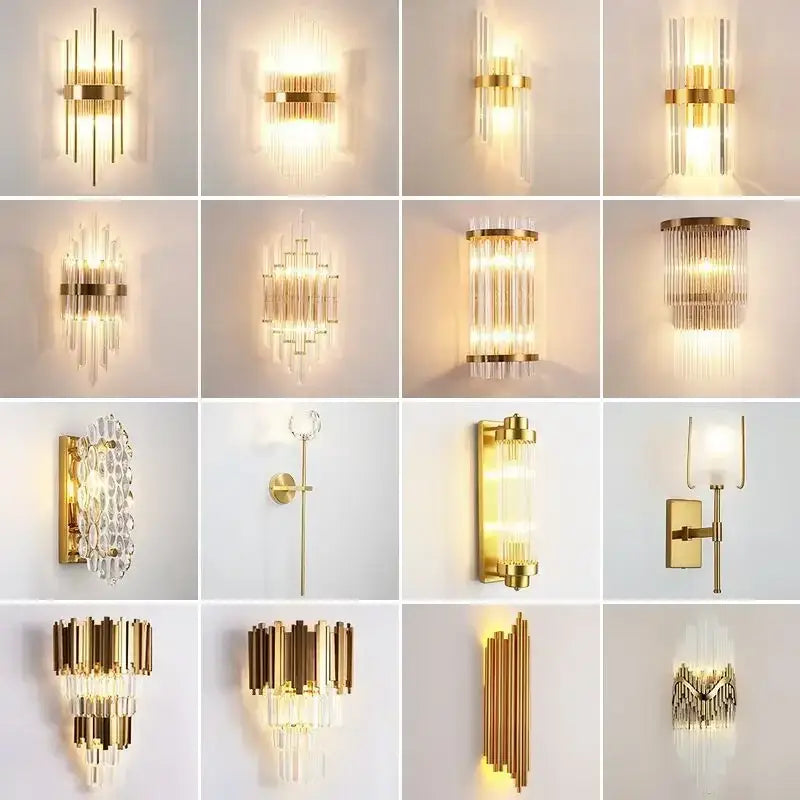 Modern gold crystal wall lamp bedroom luxury sconce