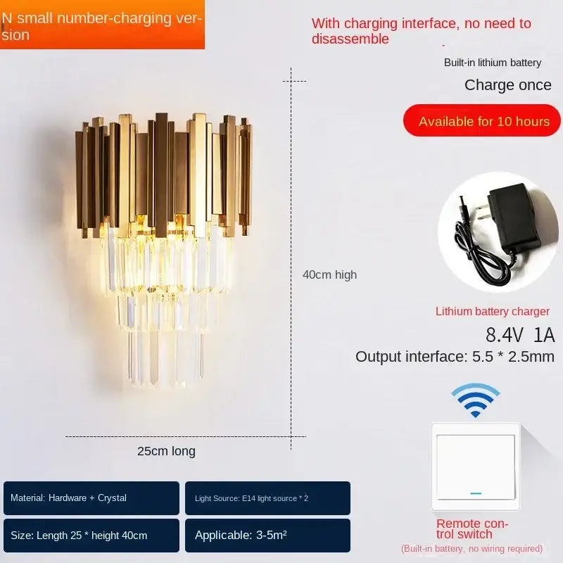 Modern gold crystal wall lamp bedroom luxury sconce