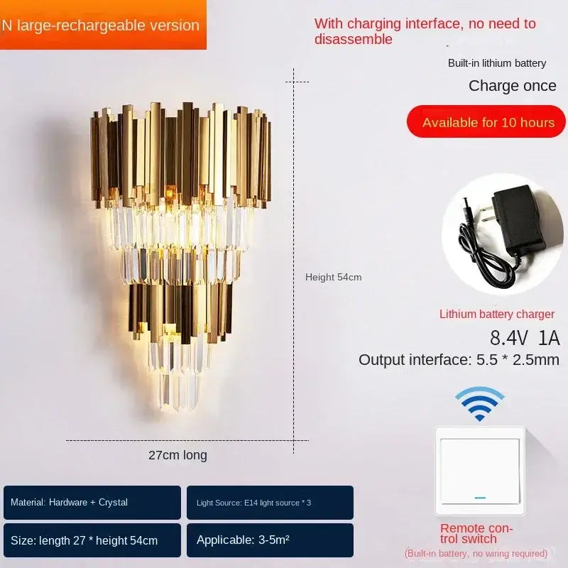 Modern gold crystal wall lamp bedroom luxury sconce