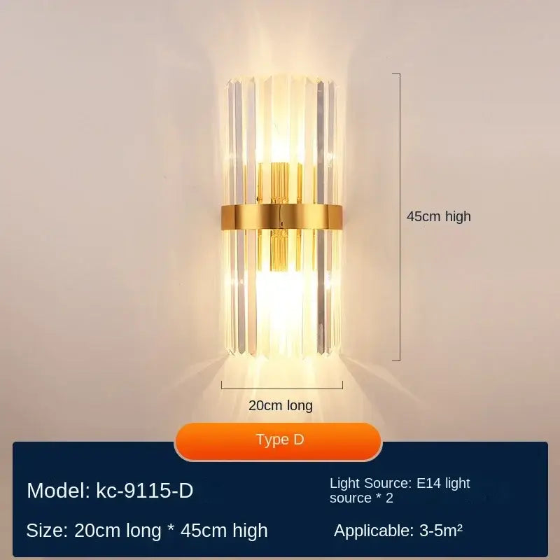 Modern gold crystal wall lamp bedroom luxury sconce