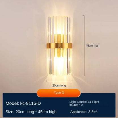 Modern gold crystal wall lamp bedroom luxury sconce