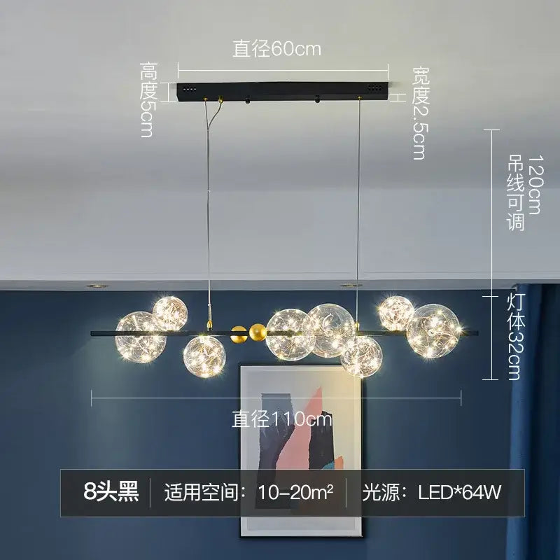 Modern gold glass ball chandelier for dining room