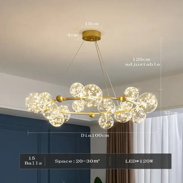 Modern gold glass ball chandelier for dining room